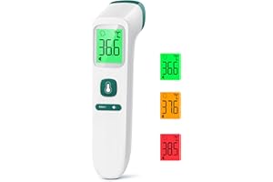 VIPROUD Termómetro de fiebre sin contacto, termómetro de frente para bebés y adultos, termómetro digital infrarrojo con precisión de medición instantánea, alarma de fiebre, pantalla LCD y función de memoria