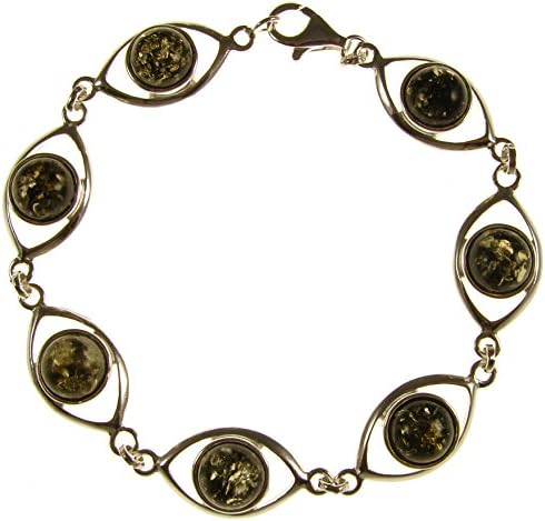 8" inch/20cm baltic amber and sterling silver 925 ladies' green bracelet jewellery jewelry