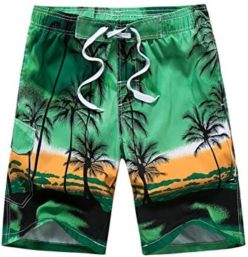 Mens Board Shorts - Quick Dry Swim Trunks Coconut Tree Printing Swimwear - Tropical Island Hawaiian Beach Shorts Swimming Shorts with Mesh Lining and Pocket (XL / 82-102CM, green)