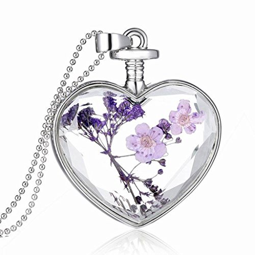 Book's Cover of Femmes De Charme Violet Lavande Vraie Séchées Floral Cristal Cabochon Longue Chaîne Collier Pendentif