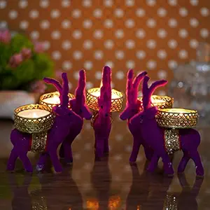 Webelkart Cute Christmas Reindeer Tealight Holder - 5 pc (Pink) Reindeer Shaped tealight Holder, Diwali Gift, Diwali Lights, Diwali tealight