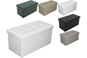 EGIDIO Egidioshop. Cassapanca con Contenitore Pouf Poggiapiedi, Sgabello Pieghevole, Ampia Capacità di Carico Seduta Imbottita. Bianco Nero Beige (nero)