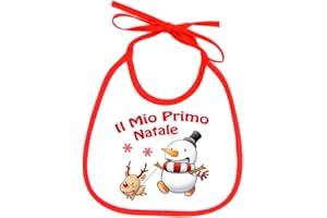 ALMATEX Bavetta Neonato "IL MIO PRIMO NATALE" Bavetta Natalizia Cotone 100% Made in Italy (PUPAZZO E RENNA)