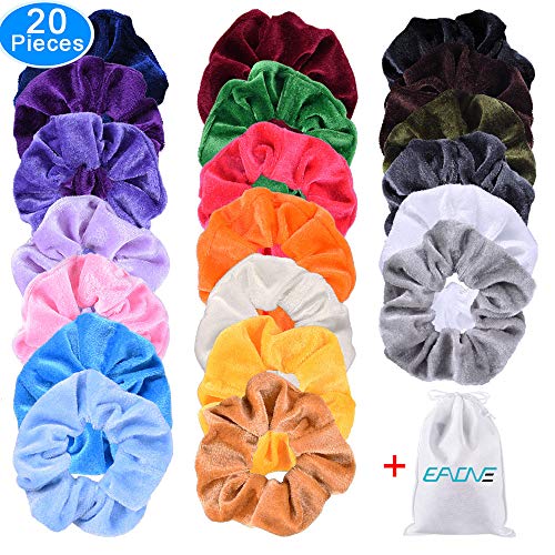 EAONE 20 Pièces Élastiques Cheveux Fille en Velours Cheveux Cravates Élégant Bandeaux Chouchous Femme, 20 Couleurs