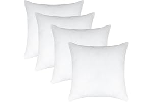 Latchini White Cushion Inners, 18" x 18" (45cm x 45cm) Premium Hollow-fiber Fluffy Cushion Pads, Bounce Back Cushion Inserts for Sofa (4-Pack)
