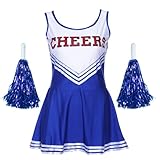 Anladia Cheerleader Kostuem Uniform Cheerleading Cheer Leader Minirock GOGO Damen Maedchen mit 2 Pompoms Karneval Kostuem - 