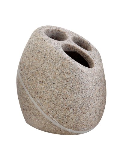 schönes Edles beiges, sandfarbenes 5-tlg. Badset ROCK, bestehend aus Seifenspender, Seifenschale, Zahnputzbecher, Zahnbürstenhalter und WC-Bürste - 3