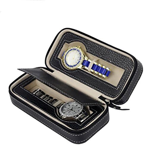 PiaWatch Watch Jewellery Display Storage Travel Box Case Organiser Faux Leather Mens Womens Ladies Accommodate 2 Watches , Black