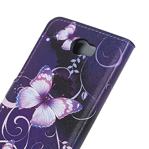 Huawei Y6 II Compact / Huawei Y5 II Hülle, Alfort 3 in 1 Schutzhülle Leder Hülle Flip Wallet Fashion Design Dual Use Falten Premium PU Leder Tasche Case Cover Folio Mappen Kasten Abdeckung für Huawei Y6 II Compact / Huawei Y5 II / Huawei Y6 II Mini Smartphone Funktion Unterstützte Telefone mit Lila Schmetterling ( Lila ) + Netter Staub Stecker + Alfort Schwarz Stylus Pen - 9