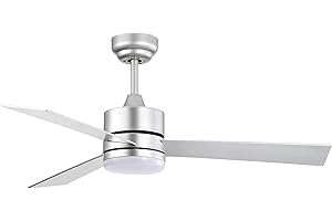 BEL AIR HOME - Ventilateur de plafond Kilim avec moteur DC et lumière LED 20W, 6 vitesses d'air et 3 températures de lumière, télécommande incluse, 1960 lumens, moderne et élégant (PLATA/HAYA)