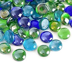 Power Stone Decorative Super Shiny Glossy Glass Pebbles Stone for Vase Fillers Plant Pots Home Garden & Outdoor Decoration (Aqua, Green & Blue, 500 Grams)