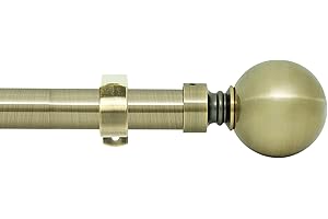 Eson Casa Curtain Pole Extendable 210-300cm(82-118"), Dia 25/28mm Adjustable Curtain Rod with 60mm Metal Ball Finials for eyelet curtains, Heavy Duty Decorative Windows Rod Antique Brass