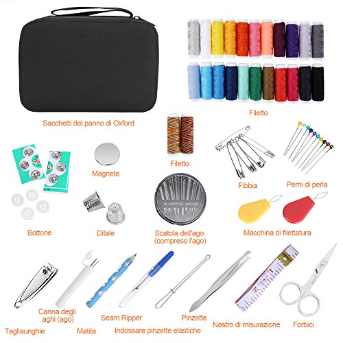 comprare on line YOHOOLYO 97 Pezzi Set da Cucito Kit da Cucito Con Fili di 24 Colori Astuccio in Tessuto Oxford di Alta Qualità per Famiglia Scuola Viaggi - Nero prezzo