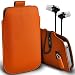 Produktbild Fone-Case (Orange) Acer Liquid Z6 Qualität PU-Leder Pull Tab Stilvolle Einbau Beutel Hülle& Premium Quality Aluminium In Ear Earbud Stereo Hands Free Headphones Earphone Headset with Built in Microphone Mic & On-Off Button