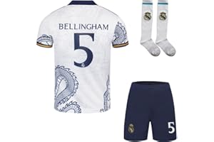 FRKN TRIKOT R. Madrid #5 Bellingham Maillot Domicile de Football 2023/2024 pour Enfants Nouvelle Saison, Shorts, Chaussettes, Tailles Jeune