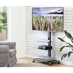 FITUEYES Chariot Meuble TV avec Roulette Support Télé Pied Pivotant pour Ecran de 32 à 65 Pouces LED LCD Plasma avec 3 Etagères pour Ranger AV Equipement TT306503GB