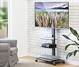 【DISEÑO HUMANIZADO】- Equipado de cuatro ruedas resistentes para mover fácilmente el carretilla de la TV de un lugar a otro; el mecanismo de bloqueo incorporado permite que el carrito sea estacionario o móvil cuando se desee.