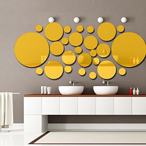 SecondStep Circular Several What Mirror Noodles Stereoscopic Mirror Noodles Stick Adornment Environmental Protection From Glue Second Gram Dint, Gold Color 26 Slice Creative Wall Stickers Fashion Wall Decals Environmental Protection Wall Mural Home Decoration Plane Decorative Material Wallpaper