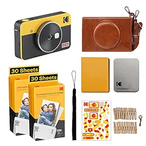 Kodak Mini Shot 2 Retro Portable Wireless Instant Camera & Photo Printer, Compatible with iOS & Android and Bluetooth Devices, Real Photo (2.1x3.4) 4Pass Technology (Printer + Gift Pack, Yellow)