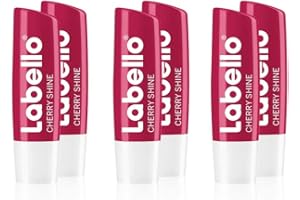 Labello Cherry Shine Lot de 6 baumes à lèvres (6 x 4,8 g), rouge à lèvres avec éclat rouge délicat, pigments scintillants et arôme de cerise, soin des lèvres sans huiles minérales