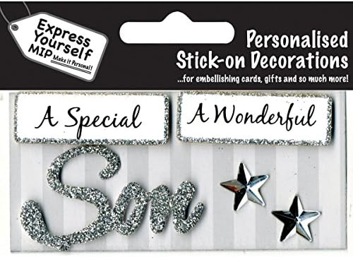 Express Yourself MIPself Adhesive, Son (Silver) Caption Topper - Ideal for Card Making, Scrapbooking, Papercrafts, Childrens Crafts etc