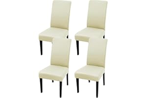 JUNZHE Set of 4/6 Dining Chair Covers, Modern Elastic Stretch Chair Protective Covers, Removable Washable Kitchen Chair Seat Cover (Cream-B,4 Pieces)
