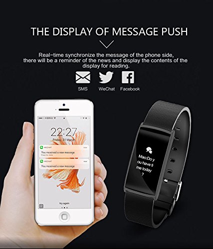 ROGUCI Smart Armband Wristband, IP67 Wasserdichte Blutdruck Oxygen + Oximeter Herzfrequenz Müde Monitor Fitness Schlaf Gesundheit Tracker, Smart Sport Tracking Armband Für iOS 8.0 Android 4.4, tägliche Laufleistung Pedometer Schritt Zähler Kalorien verbrannt Messung Call SMS Erinnerung Sesshaft - 8