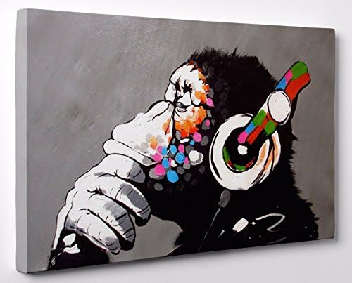 Banksy DJ Monkey Gorilla Chimp Canvas Print Wall Art Ready To Hang A1 A2 A3 A4 (32"x24"- 80x50cm A1+)
