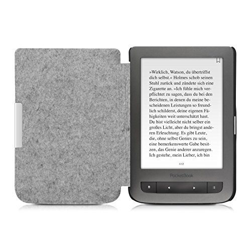 kwmobile Hülle für Pocketbook Touch Lux 3 / Touch Lux 2 – Flipcover Case eReader Schutzhülle – Bookstyle Klapphülle Filz Design Hellgrau - 8