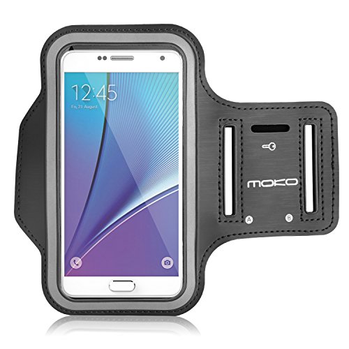 MoKo Huawei P9 / P8 / P8 Lite Armband - Sweatproof Joggen Laufen Sport Armband Handy Hülle Schutzhülle Tasche Case + Schlüsselhalter Kopfhörer Anschluss für Smartphone bis zu 5.5 Zoll, Schwarz