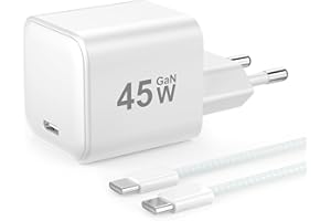 YISH 45W Caricatore USB C Rapido GaN：PD3.0 Caricabatterie USB C Alimentatore Compatto Presa Compatibile con iPhone 17 16 15 Samsung S25 S24 Spina Tipo C Carica Batterie Cellulare con 60W Cavo USBC 1M