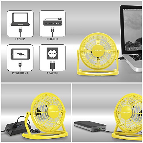 TROTEC TVE 1Y Mini USB Ventilator / Fan / Lüfter in Sunny Yellow, geräuscharm mit An/Aus-Schalter, 360° Neigungswinkel, ideal für Schreibtisch Laptop Notebook, oder unterwegs (gelb) - 8