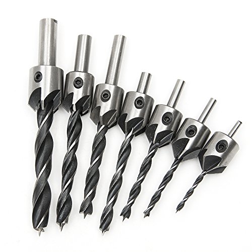 Fortag 8 tlg HSS 5 Flute Senker Bohrer Set Screwdriver Reibahle Holzverarbeitung Countersink Drill Werkzeug 3-10mm - 3