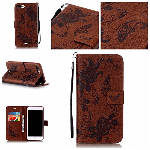 iPhone 7 Hülle,iPhone 7 Lederhülle,Mo-Beauty® Malerei Schmetterling Muster Ledertasche PU Leder Hülle Flip Tasche Wallet Case Cover HandyHülle Brieftasche mit Standfunktion Karteneinschub und Magnetverschluß Etui Lederhülle Leder Tasche Case Cover für Apple iPhone 7 (4,7 Zoll) + 1 x Gehärtetem Glas Display Schutz (Braun) - 2