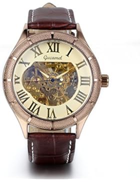 JewelryWe Herren Armbanduhr, Analog Quarz, Elegant Business Casual Mechanische Uhr mit Braun Leder Armband, Gold...
