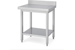 Arredo Chef Table en INOX avec dosseret pour Cuisine Professionnelle, Bar, hôtel, Restaurant, collectivité. (100 x 70 x h 95 cm)