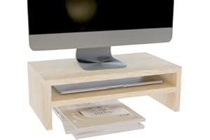 ComfortCove Stojak na monitor, 2 półki, Stojak na laptopa na biurko, Podstawka pod monitor, laptopa, drukarkę z półką, idealny do pracy w domu lub do biura, Sonoma