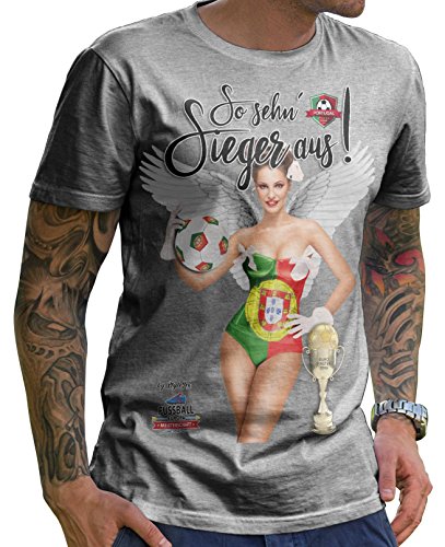 Stylotex Herren T-Shirt Basic So sehn Sieger aus Girl Portugal, Farbe:heather;Größe:L