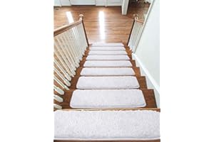 emmahome Shaggy Glitter Carpet Stair Treads NON-SLIP MACHINE WASHABLE Mats/Rugs, 22x67cm, 25mm Thickness -London (White, 13)