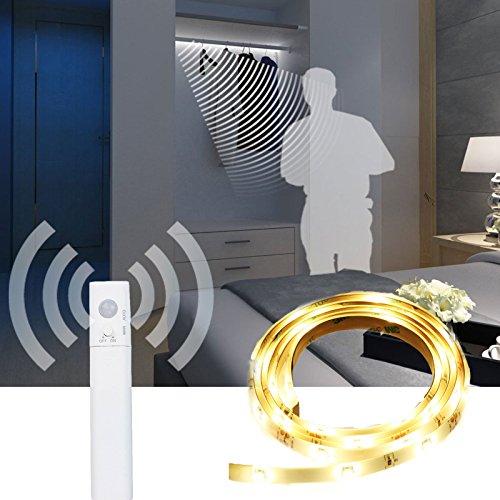 LED Streifen Beleuchtung, WERTIOO Bewegungssensor Flexible LED Streifen Beleuchtung 3.28ft für Kinderbett Wandschrank 1m LED Strip, 4000K Warmweiss,