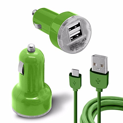 Spyrox – Sony Xperia XZ KFZ-Ladegerät mit Typ C USB Daten / Ladekabel – Green - 2