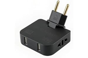 SRUY 3-in-1 Foldable Travel Adapter, 180° Rotating EU Plug Converter, Universal Socket Splitter with 2 USB Ports, Wall Tap=1P