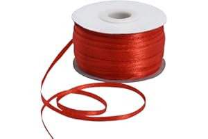 TONIFUL 3mm x183m, rot, dünnes solides Satinband doppelseitig gewebtes Bänder zum Basteln Aufhängen von Etiketten Einladungskarten Luftballons Blumenstrauß Haare Geschenkverpackung Party-Dekoration