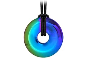 Kaltner Präsente Idée Cadeau - Collier en Cuir pour Hommes et Femmes avec Pendentif en Pierres précieuses en Forme de Donut en Hématite Arc-en-Ciel (Ø 40 mm)
