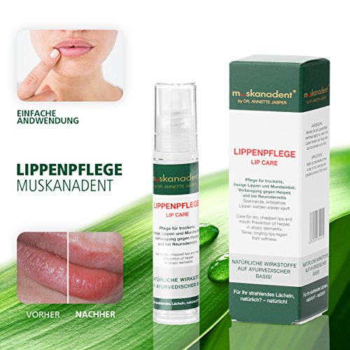 Premium Lippenpflege gegen trockene Lippen von Muskanadent | Lippenbalsam mit Jojoba-Öl, Shea-Butter, Lavendel, Zimt, Pfefferminz für Frauen, Männer & Kinder | Vegan | Hilft bei Neurodermitis | 10 ml - 6