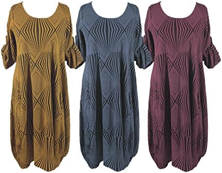 Glamz Lagenlook Boho Hippy Diamond Textured Print Tulip Dress UK Size 8 10 12 14 16 (Red)