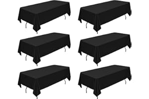 YMHPRIDE Lot de 6 nappes en polyester noir 153 x 260 cm en tissu polyester pour tables rectangulaires de 6 pieds, nappe lavable résistante aux taches et aux plis pour mariage, anniversaire, fête, table