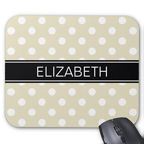Fly Mousepad Personalized Mouse Pad Customized Beige White Polka Dots Black Name Monogram Mouse Pad