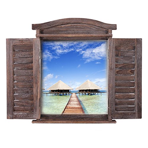 Wandspiegel Spiegelfenster mit Fensterläden 53x42x5cm ~ braun shabby - 9
