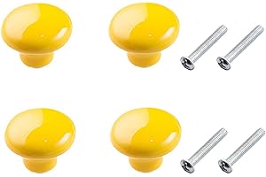 Yesmin 4 Pcs Colored Ceramic Drawer Handles,Cute Cabinet Handles,Wardrobe Door Single Hole Handles,Bedroom,Living Room,Kitchen Furniture-Yellow